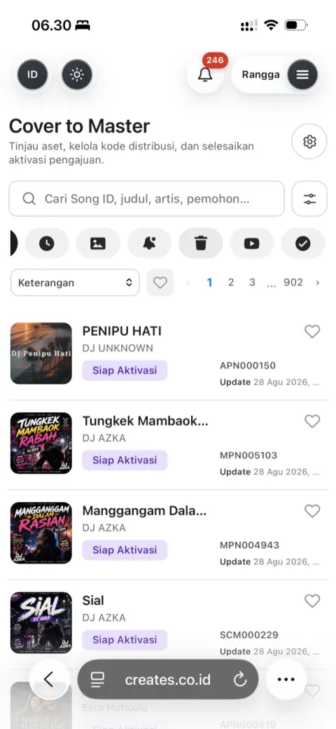 Katalog Cover to Master di platform Creates