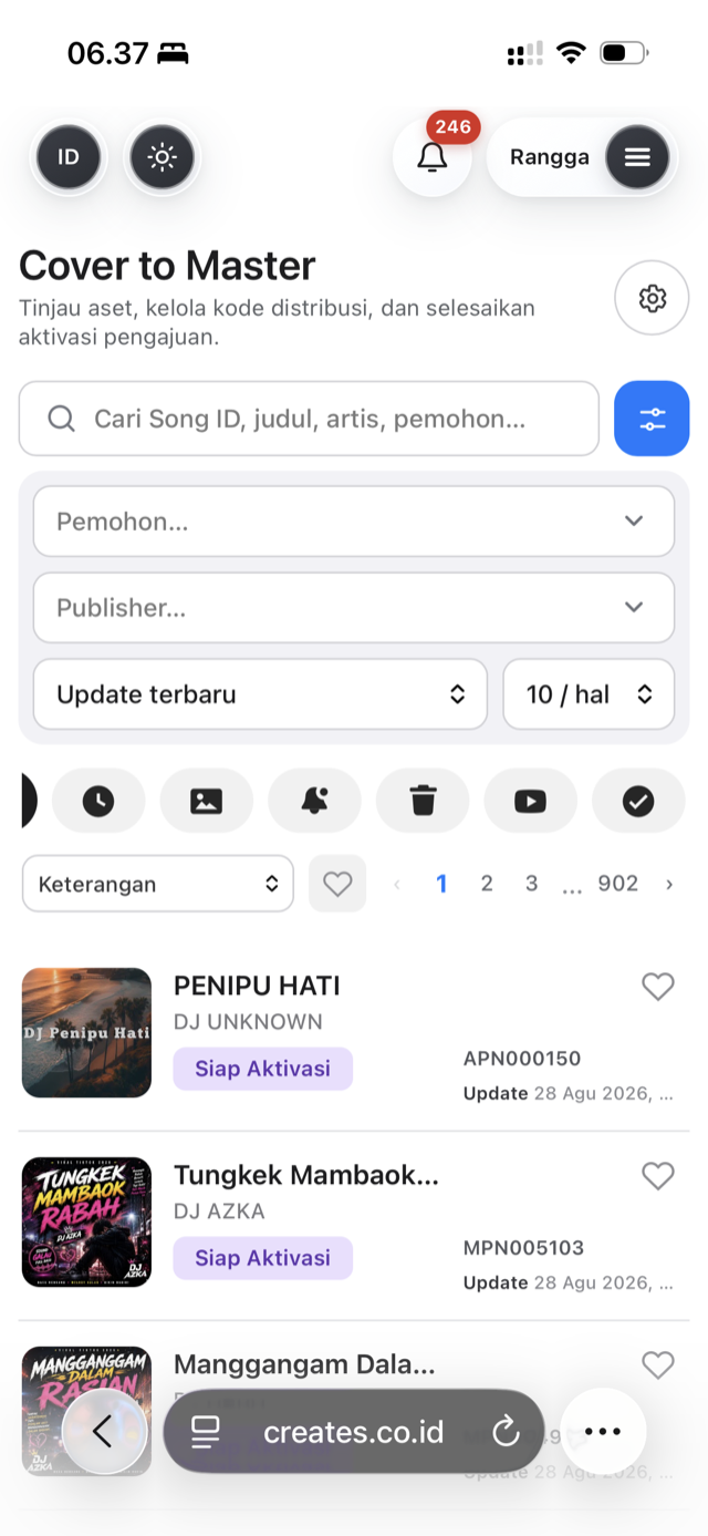 Filter Katalog di platform Creates
