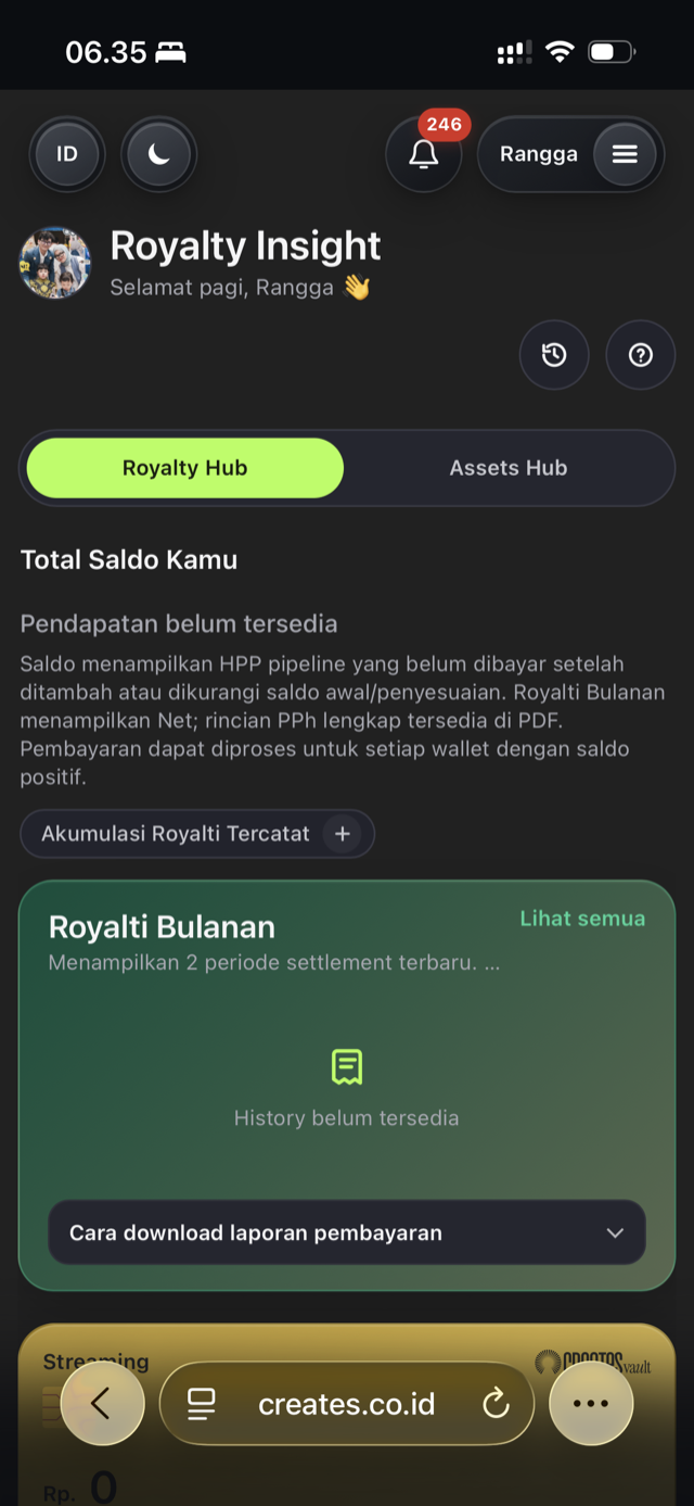 Royalty Insight di platform Creates
